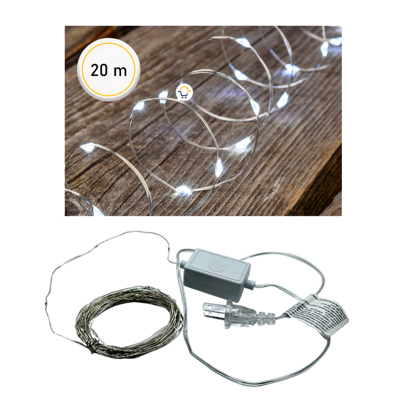 Extensión Micro LED Lineal 20 m - 200 Luces de Navidad Blancas - Decoración Perfecta para el Hogar