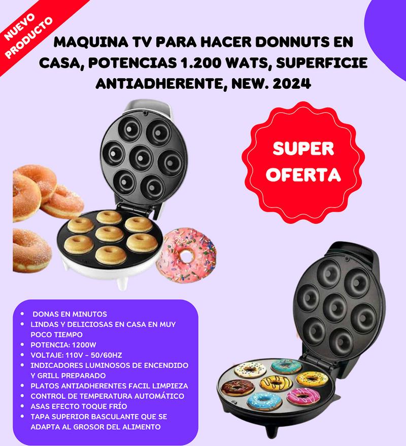 Maquina Tv Para Hacer Donuts En Casa, Potencias 1.200 Wats, Superficie Antiadherente, New.