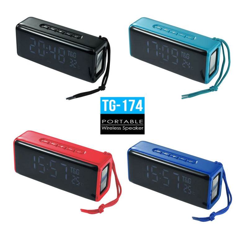 Parlante Bluetooth con Reloj T&amp;G 174 - Portátil, Multifuncional y Moderno