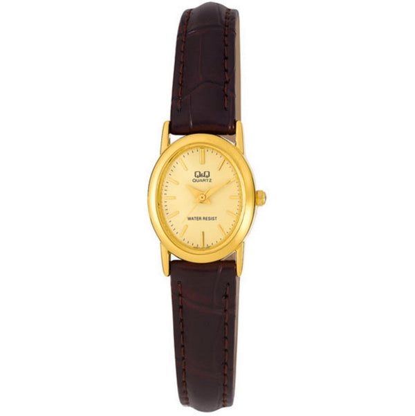 Reloj Mujer Qyq Q859-100y Dorado Cuero Dama + Estuche