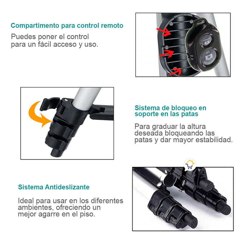 Trípode Soporte para Celular y Cámara con Control Remoto 3888 - Ligero y Versátil